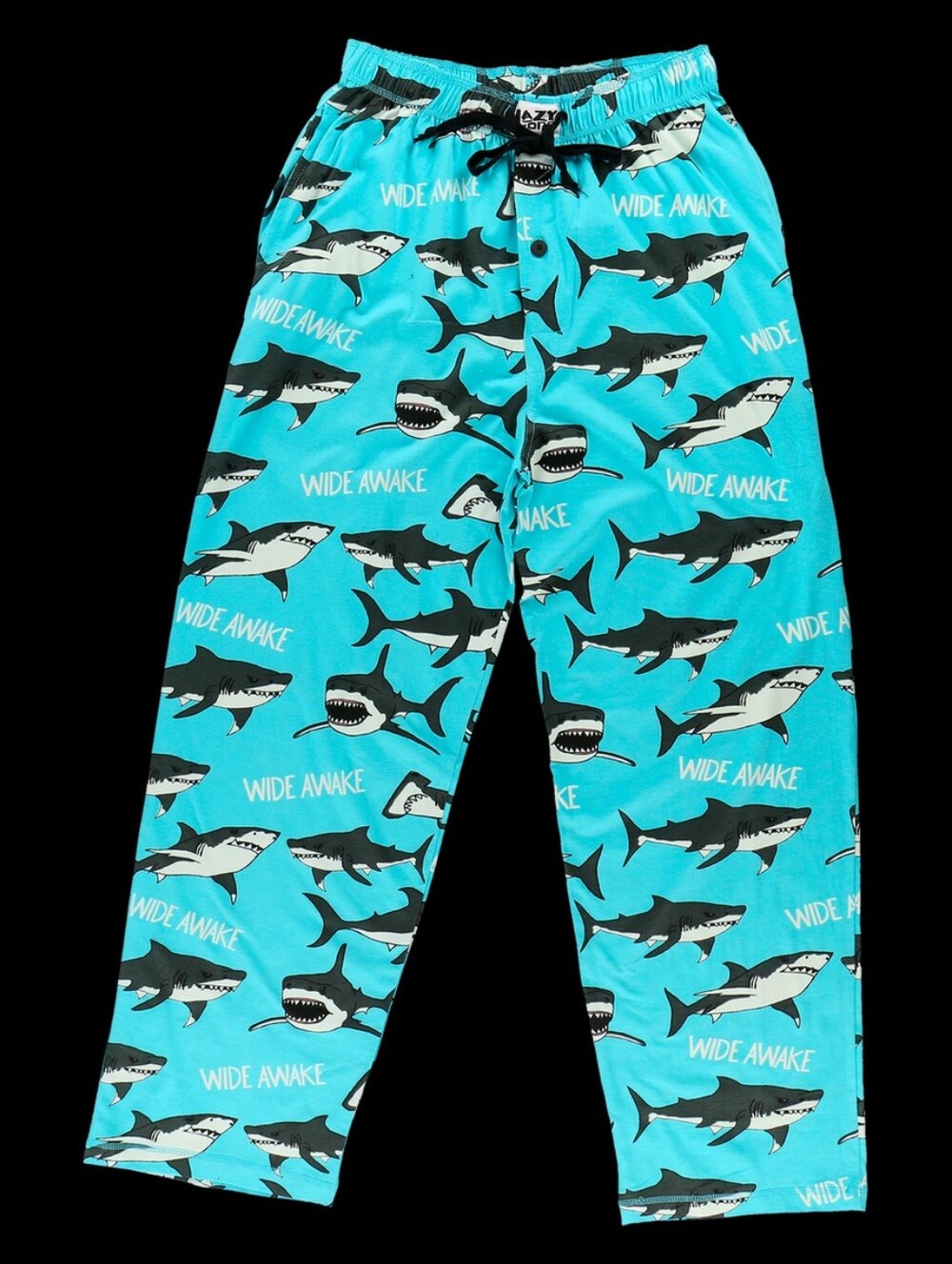Lazy One Men’s Shark Print Pajama Pants "WIDE AWAKE" Turquoise & Black - Picture 8 of 9